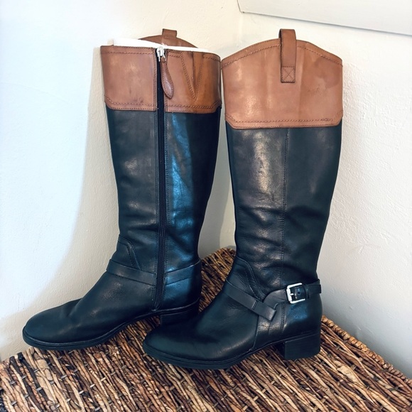 Franco Sarto Corbeit Leather Knee High Riding Boots Brown Black Size 7 - Picture 2 of 12